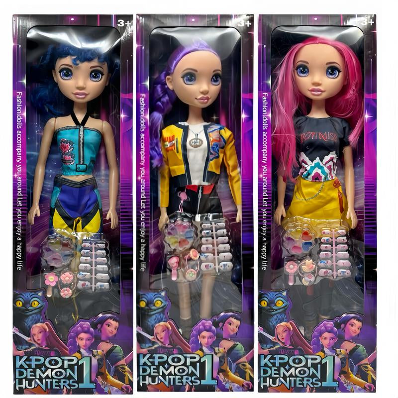 24 In/ 60CM K-POP Demon Hunters Doll Lummi and Zoi Vinyl Figurine Toy Collectible Kpop Idol Action Figure Cute Demon Hunter Character Doll Fun Plush Alternative for Kids and Fans K-Pop Merchandise Gift
