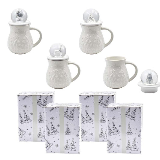 Temp-Tations Set of (4) 16-Oz Mugs with Snow Globe Lids & Gift Boxes