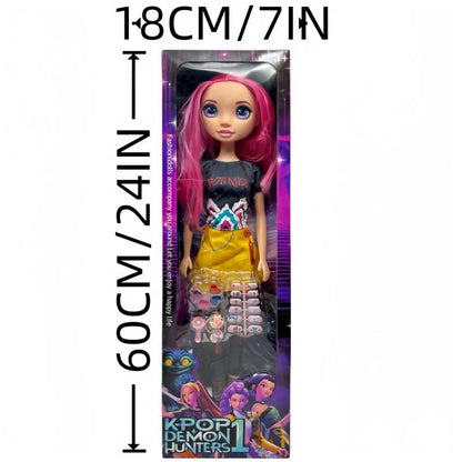24 In/ 60CM K-POP Demon Hunters Doll Lummi and Zoi Vinyl Figurine Toy Collectible Kpop Idol Action Figure Cute Demon Hunter Character Doll Fun Plush Alternative for Kids and Fans K-Pop Merchandise Gift