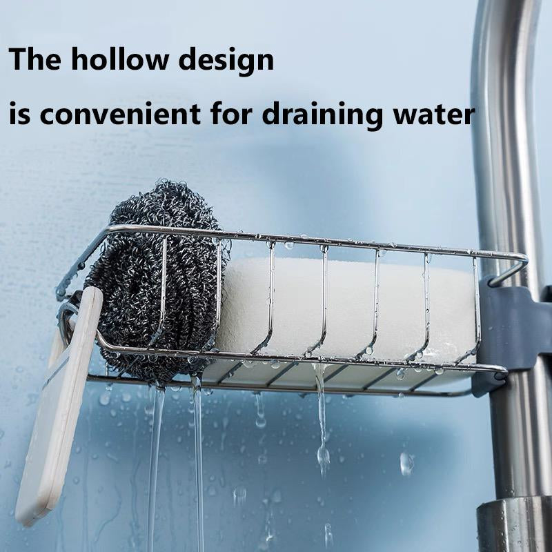 2Pcs Kitchen Sink Faucet Organizer, Adjustable Detachable Sponge Holder, Soap Kitchen Sink Drain Rack，Rustproof Stainless, Towel Hook Bathroom Universal