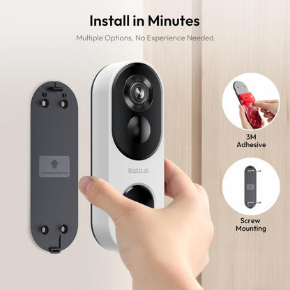 Botslab 2K Doorbell Camera Wireless, 180° Head-To-Toe View, Video Doorbell with 2-Way Audio, AI Smart Notification, 5200Mah Battery, 2.4Ghz Wifi