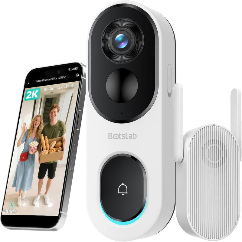 Botslab 2K Doorbell Camera Wireless, 180° Head-To-Toe View, Video Doorbell with 2-Way Audio, AI Smart Notification, 5200Mah Battery, 2.4Ghz Wifi