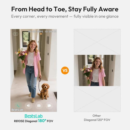 Botslab 2K Doorbell Camera Wireless, 180° Head-To-Toe View, Video Doorbell with 2-Way Audio, AI Smart Notification, 5200Mah Battery, 2.4Ghz Wifi